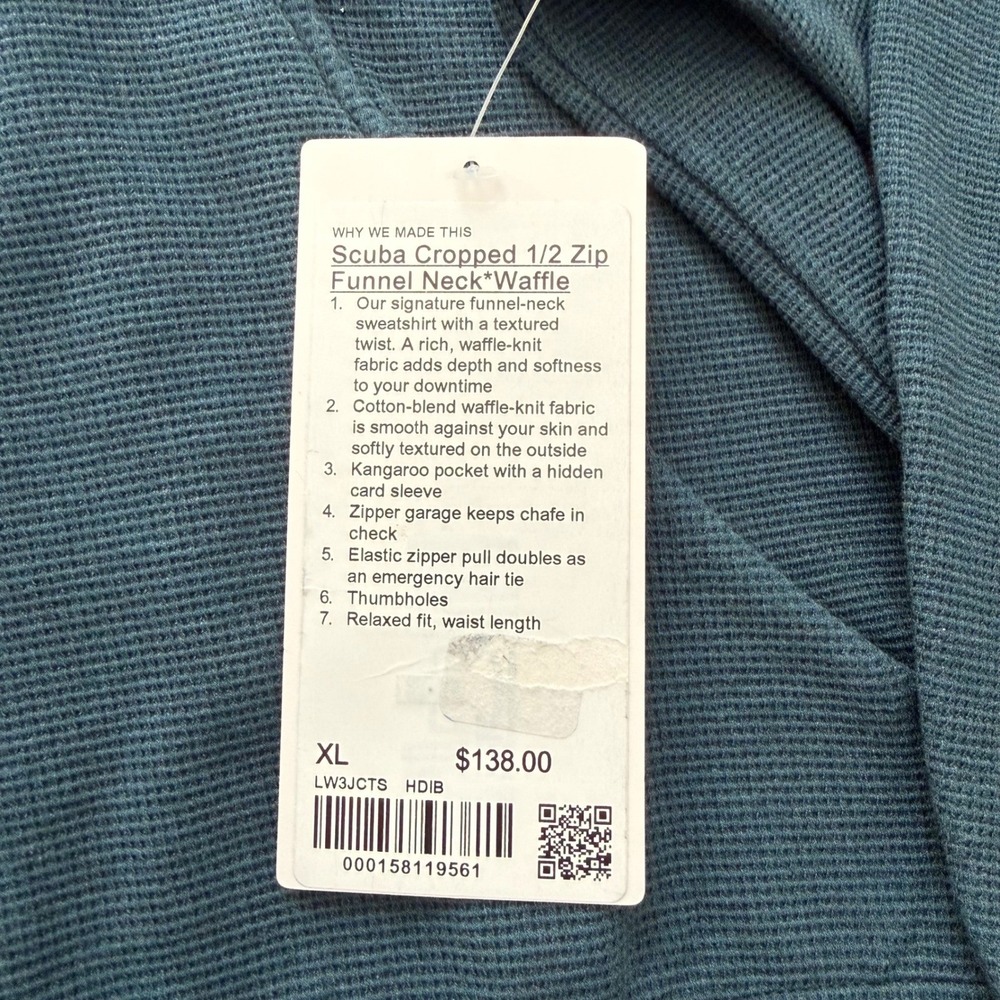 Lululemon Scuba Cropped 1/2 Zip Funnel‎ Neck Women XL Storm Teal Waffle Pullover - Picture 4 of 9
